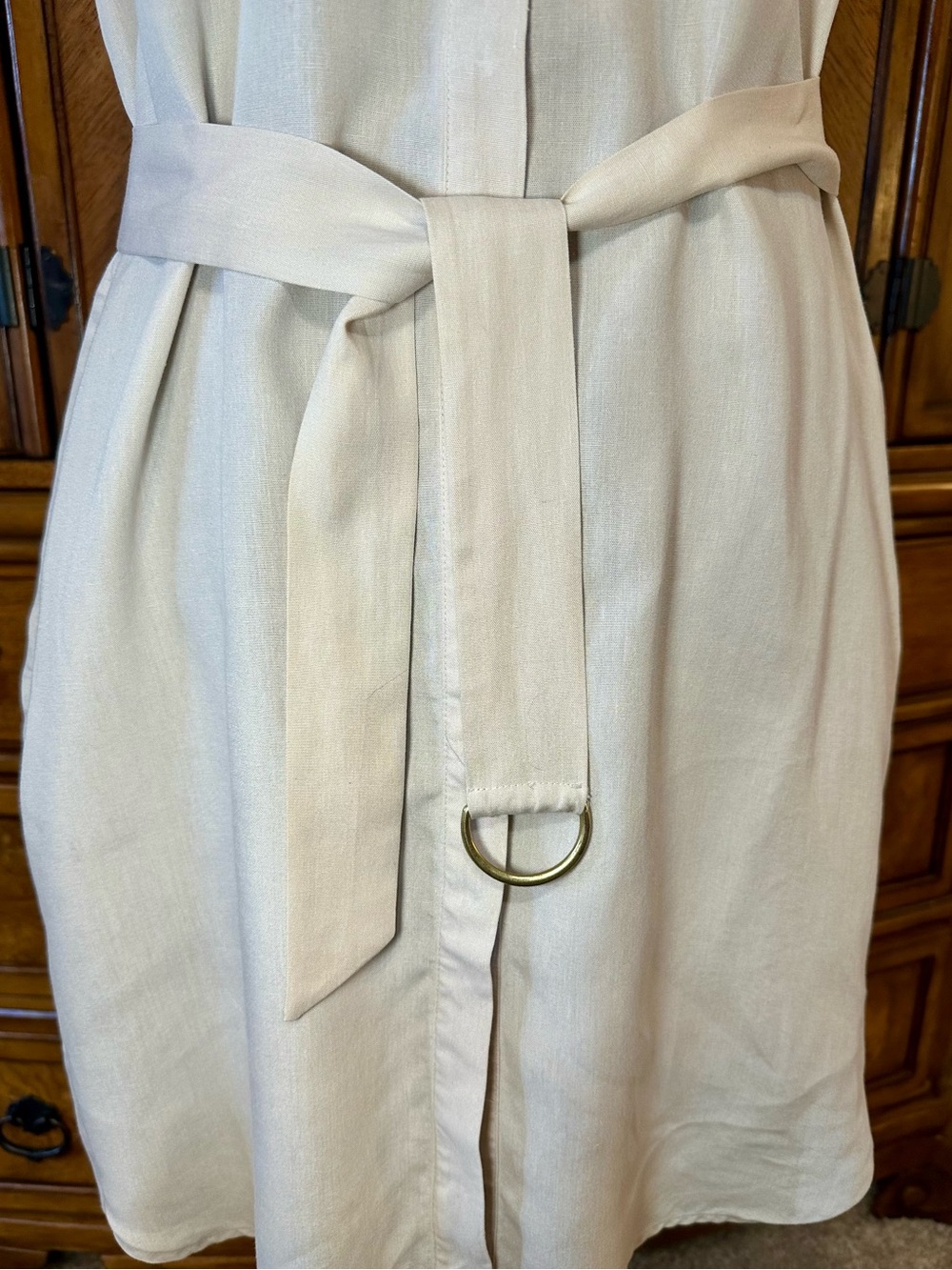 H&M Tan Lyocell Linen Belted Shirt Dress Safari Utility Size 8 - Picture 6 of 11